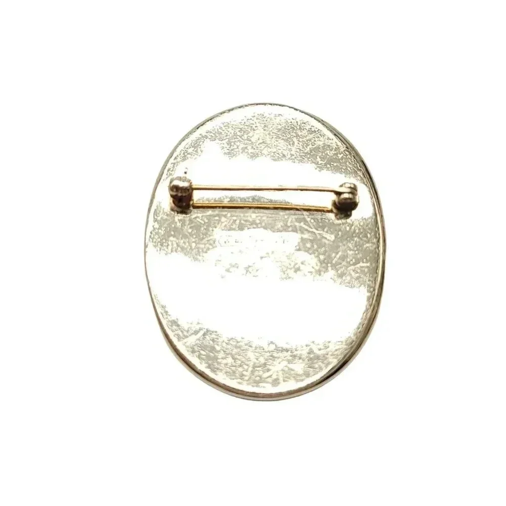 Whiting and Davis Hand Painted 18th Century Georgian Scene Gold Tone Brooch